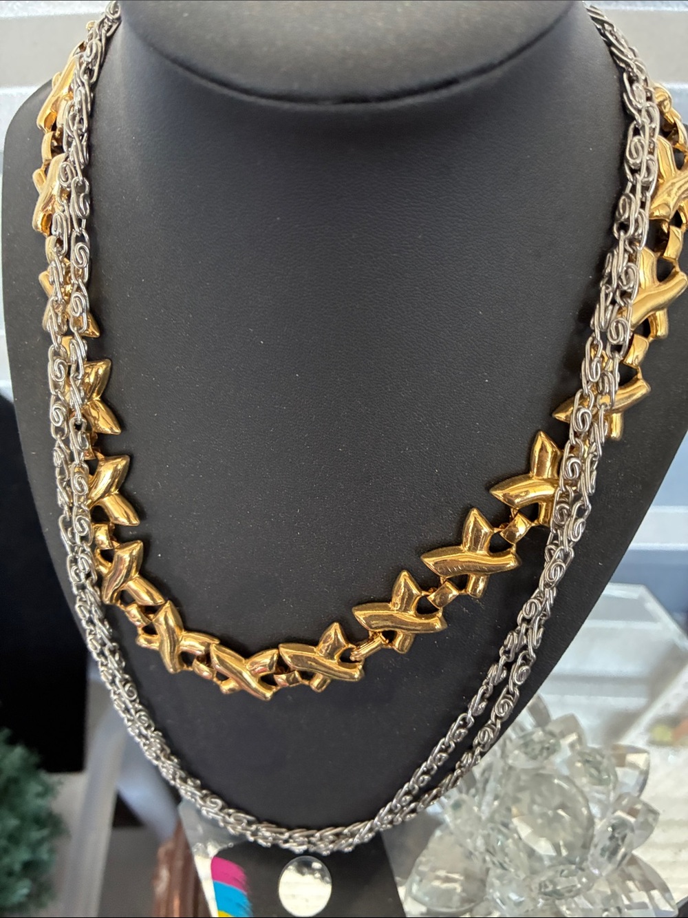 Gold and Silver Two-Tone Star Link Necklace - Women's Jewelry two